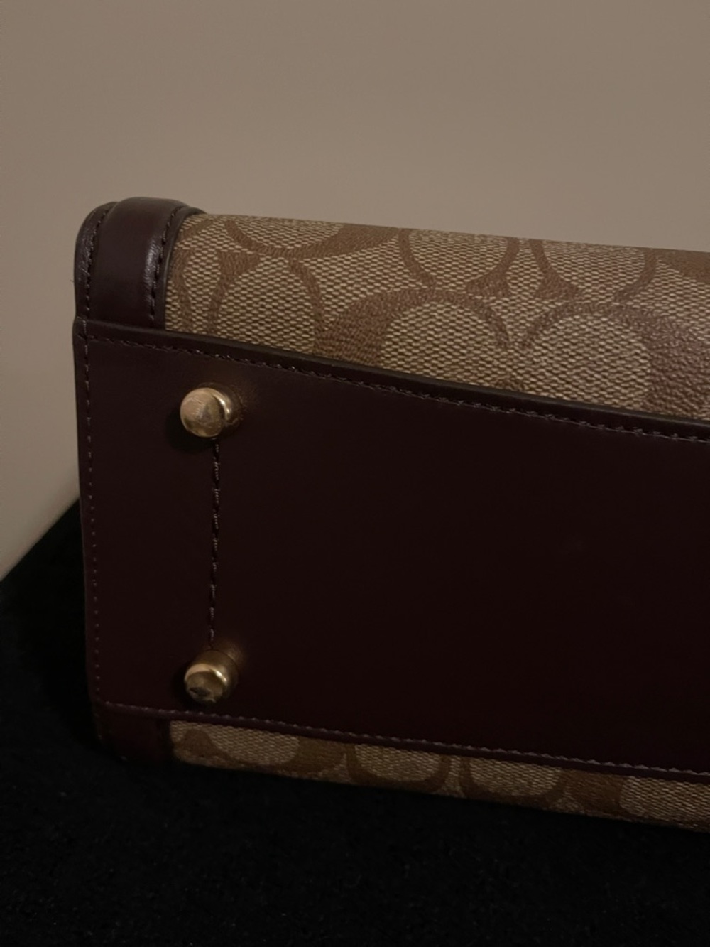 Coach Brown Signature Canvas Tote with Burgundy Leather Trim - Picture 9 of 16